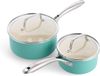 Merkloos Vitrocéramique Casserole Set - Antiaanbaklaag - 2 stuks - Turquoise - 14 cm & 18 cm