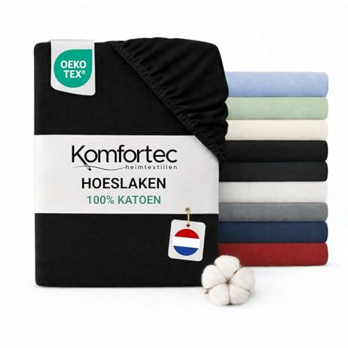 Komfortec Jersey Stretch Hoeslaken 160x200 cm - 23cm Matrasdikte - Rondom Elastiek - 100% Katoen - Zwart