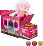 Relaxdays Speelgoedkist - Opvouwbare Poef - 50 L - Unicorn Design - Felroze