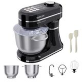 SUNCOK Planetaire keukenmixer 1500W - Touchscreen & Pulse-versie | Multifunctionele voedselrobot, 2 roestvrijstalen kommen 4,5+5,5 L, weegschaal + timer, fermentatie-/verwarmingsfunctie