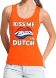 Bellatio Decorations Kiss me I am Dutch tanktop / mouwloos shirt oranje dames - feest shirts dames - Holland kleding XL