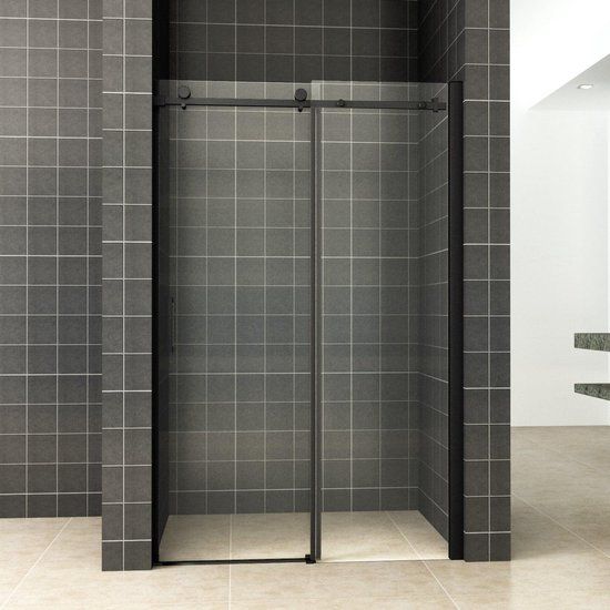 Wiesbaden Nisdeur Schuifbaar 2-Delig 110x200 cm 8 mm Nano Coating Mat Zwart