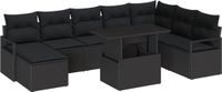 vidaXL Tuinbank - Set - 9 - st - Zwart - Polyrattan