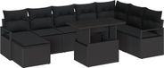 vidaXL Tuinbank - Set - 9 - st - Zwart - Polyrattan