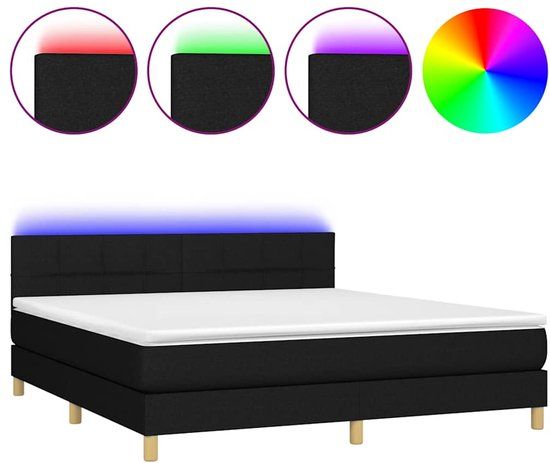 vidaXL Boxspring met matras en LED stof zwart 180x200 cm