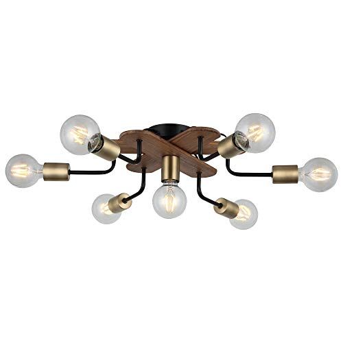 Homemania Plafondlamp - Metaal, Goud, Zwart, Hout - 57 x 57 x 15 cm