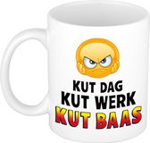 Bellatio Decorations Kut dag kut werk kut baas - koffiemok - cadeau beker - wit - collega - kantoorhumor