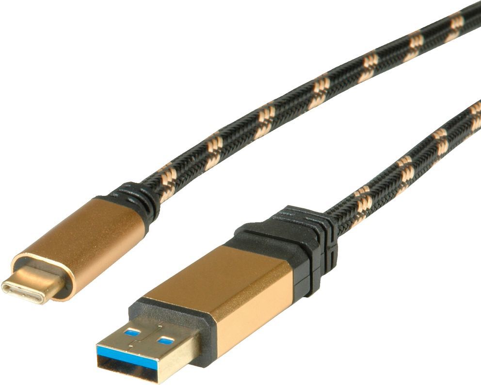 ROLINE USB 3.2 Gen 2 (3.1 Gen 2) USB-A naar USB-C kabel 0.5m Zwart/Goud