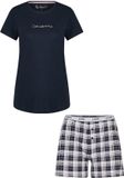 By Louise Dames Korte Pyjama Set Shortama Donkerblauw Effen/Geruit - Maat XXL