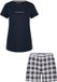 By Louise Dames Korte Pyjama Set Shortama Donkerblauw Effen/Geruit - Maat XXL