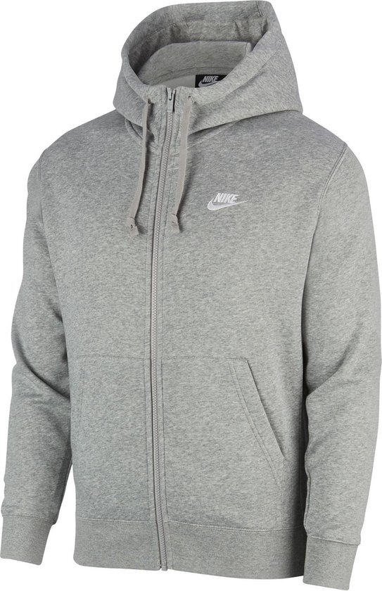 Nike Nsw Club Hoodie Fz Bb Heren Sportvest - Dk Grey Heather/Matte Silver/(White) - Maat M