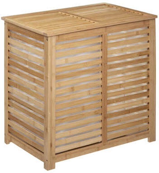 5Five Wasmand Bamboe - Dubbele bak - 2x 50 liter - Met Deksel