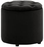 CLP Pantin - Pouf rond avec rangement - Chesterfield - Velours - noir