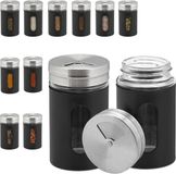 Merkloos Relaxdays kruidenpotjes - set van 12 - strooigaatjes (3 groottes) - leeg - 90 ml - rvs - zwart