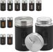 Merkloos Relaxdays kruidenpotjes - set van 12 - strooigaatjes (3 groottes) - leeg - 90 ml - rvs - zwart