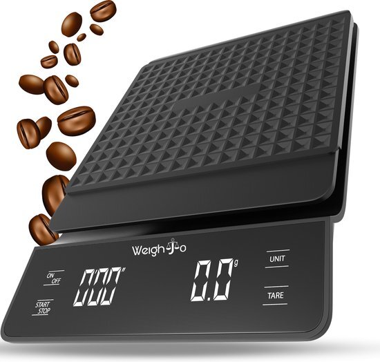 WeighJo Koffie Weegschaal Keukenweegschaal Barista Precisie Weegschaal Timer – Keuken Weegschaal Digitaal - Koffieweegschaal 0,1 gram - Precisieweegschaal - 2021
