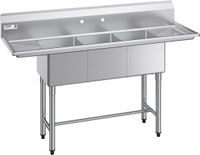 VEVOR 3-koms spoelbak met 2 afvoeren en spatbescherming, keuken spoelbak (1678 x 558 x 1097 mm), keuken spoelbak voor restaurants, foodtrucks en privégebruik, roestvrijstalen spoelbak