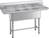 VEVOR 3-koms spoelbak met 2 afvoeren en spatbescherming, keuken spoelbak (1678 x 558 x 1097 mm), keuken spoelbak voor restaurants, foodtrucks en privégebruik, roestvrijstalen spoelbak