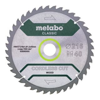 Metabo zaagblad "cordless cut wood - classic" - 216x1,8/1,2x30 Z40 WZ 5° - 1 stuk