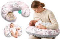 Voedingskussen ASE Voedingskussen baby 130 cm C-vorm borstvoedingskussen Nursing Pillow – afneembare Minky hoes ergonomisch wasbaar pasgeboren zacht ademend – OEKO-TEX gecertificeerd Wilde Roos Grijs