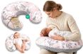 Voedingskussen ASE Voedingskussen baby 130 cm C-vorm borstvoedingskussen Nursing Pillow – afneembare Minky hoes ergonomisch wasbaar pasgeboren zacht ademend – OEKO-TEX gecertificeerd Wilde Roos Grijs