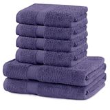 DecoKing Marina Set van 6 katoenen handdoeken, 4x 50x100 cm, 2x 70x140 cm, 525 g/m², violet