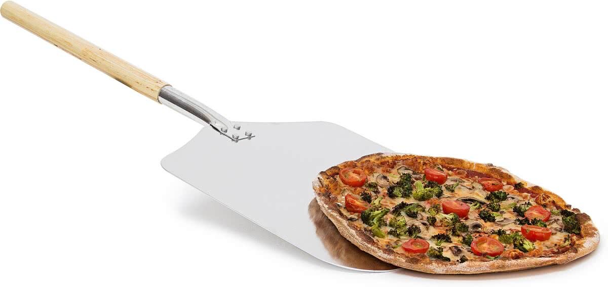 Relaxdays pizzaschep vierkant metaal hout pizzaspatel broodschep pizza