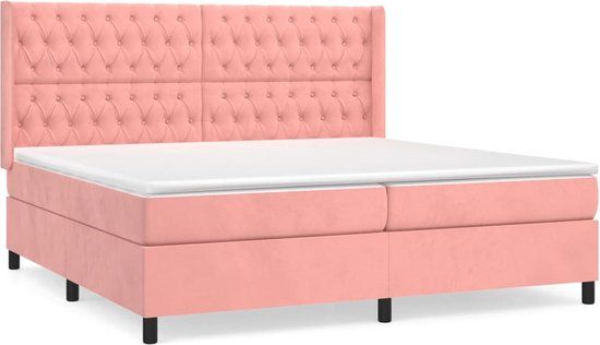 vidaXL Boxspring bed met matras fluweel roze 200x200 cm