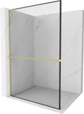 Mexen Kioto+ L douchescherm met plank Walk-in 100 x 200 cm, zwart frame, geborsteld goud