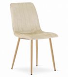 LEOBERT Eetkamerstoel LAVA - Lichtbeige - Houtlook Metalen Poten - Velvet Bekleding - Industriële Stijl
