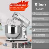 Robot pâtissier, modèle sur pied, BM-601 - bol en acier inoxydable de 6 litres - 1200 W - 6 vitesses - inclinable - 220 V, prise UE - argent