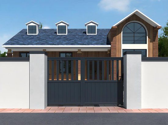 EXPERTLAND Opengewerkte elektrische aluminium schuifpoort L401 x H140 cm antraciet TARNOS II