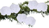 Merkloos Kerstboomversiering Bloemen - 6x stuks - 9 cm - wit glitter - op clip - ornament