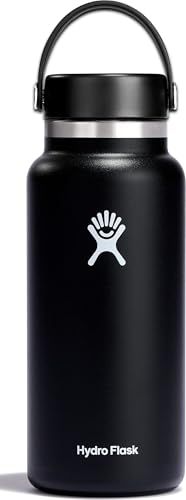 Hydro Flask - Wide Mouth - Waterfles 946 ml (32 oz) - Vacuümgeïsoleerde roestvrijstalen waterfles met lekvrij Flex Cap en poedercoating - BPA-vrij - Wide Mouth - Black