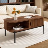 STILVORA Salontafel - Met Schuifdeuren En Opbergruimte - Voor De Woonkamer - MDF En Metaal - 100x45x43 Cm - Walnootkleur