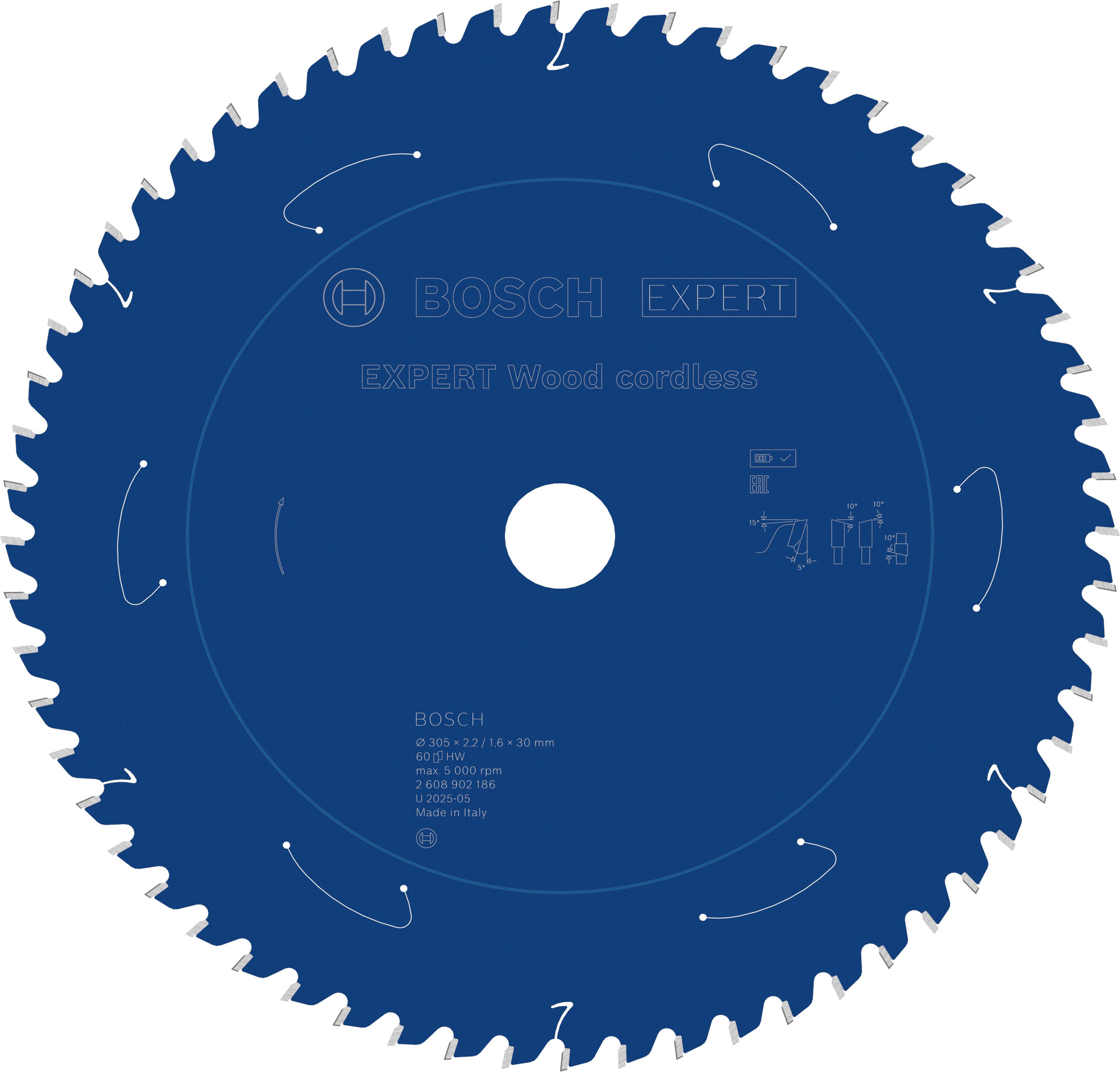 Bosch Accessoires EXPERT Wood cordless Cirkelzaagblad | 305 x 2,2/1,6 x 30 mm | T60 - 2608902186