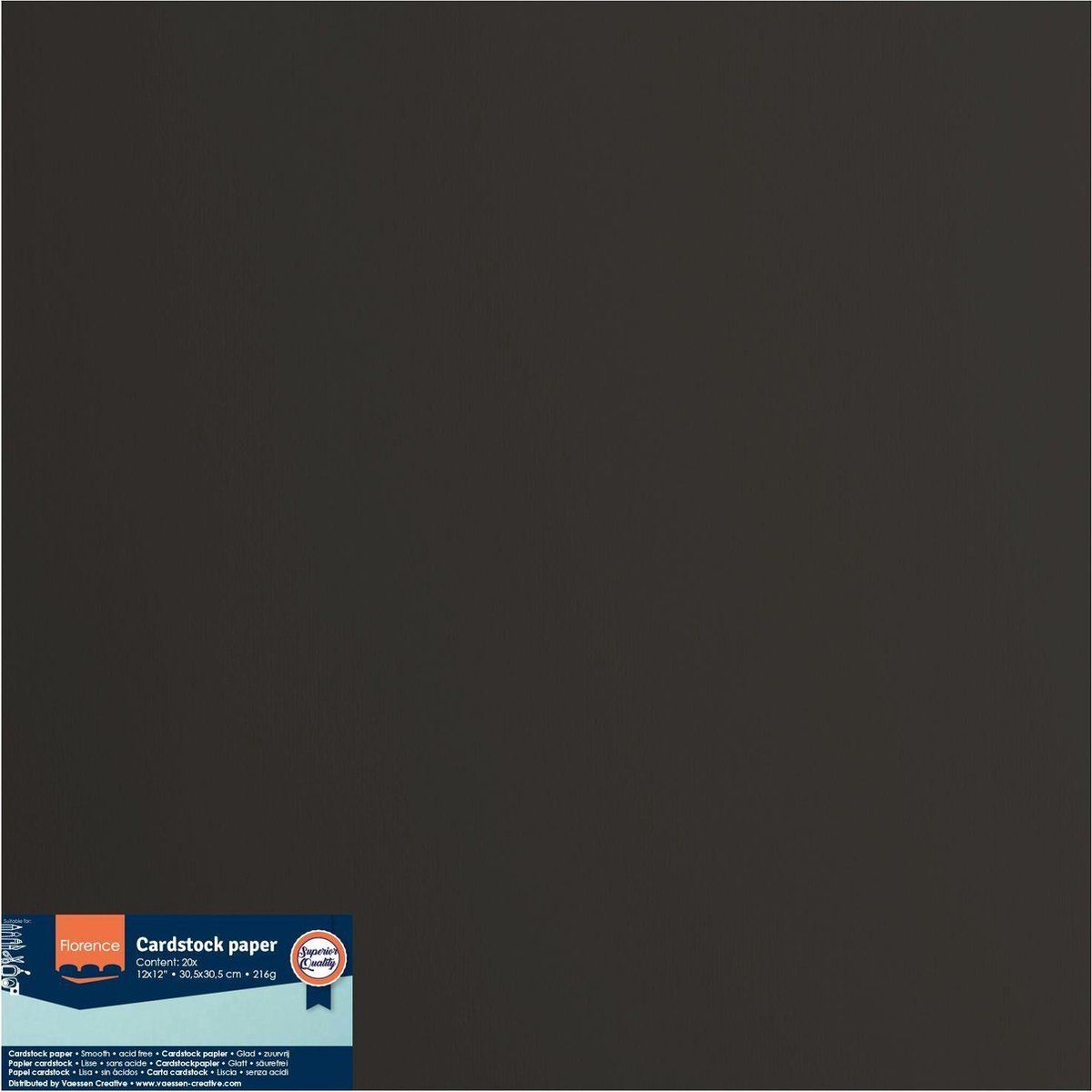 Florence Cardstock - Black - 305x305mm - 216g - Gladde textuur - 8716052220427