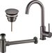 Fortifura Calvi Wastafelkraanset - hoge wastafelkraan - draaibare uitloop - always open plug - design sifon - PVD - geborsteld gunmetal (antraciet)