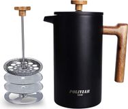 Merkloos Franse pers koffiezetapparaat 1 liter / 8 kopjes, dubbelwandige geïsoleerde koffiepot en theemaker, handfilter koffiepers met plunjer en houten handvat, vintage (zwart)