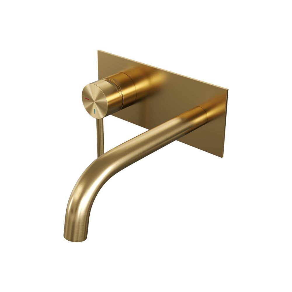 Brauer Gold Edition inbouw wastafelkraan met gebogen uitloop en ronde staaf 20x9 goud - Messing