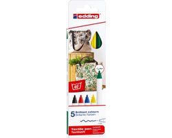 edding 4600 textielstift - 5 basiskleuren textielmarkers - ronde punt 1 mm - kleding versieren - textielstiften wasmachinebestendig (60°C) om op textiel te tekenen