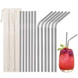 LessMo 304 roestvrijstalen rietjes, set van 12 metalen rietjes, herbruikbaar, met 2 reinigingsborstels, milieuvriendelijk, niet giftig, voor smoothie, milkshake, cocktail en warme dranken