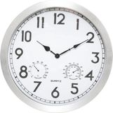 Atmosphera Wandklok/muur klok Home Data - Met thermometer en hygrometer - D40 cm - metaal - zilver