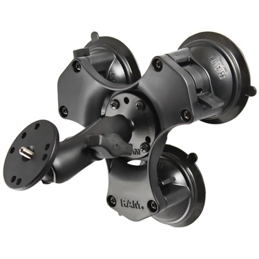 Ram Twist-Lock Triple Suction Mount with Round Plate and 1/4"-20 Stud