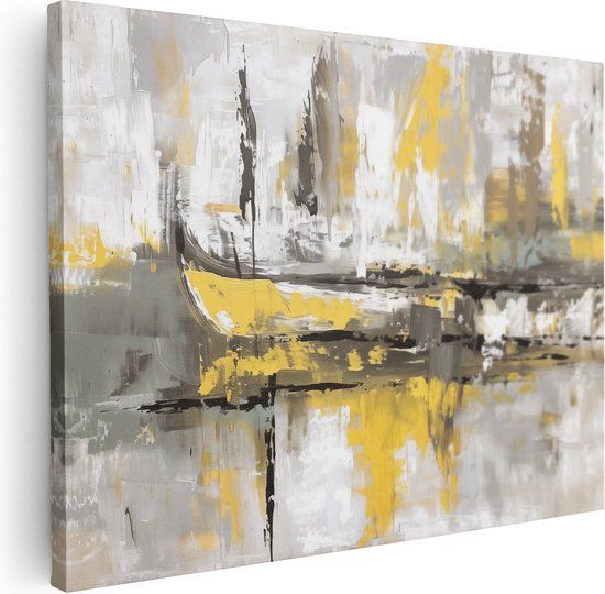 Artaza Canvas Schilderij Abstract Kunstwerk van Boten - 120x90 cm