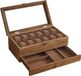 SONGMICS JOW012K01 Boîte à montres avec 12 compartiments, boîte à montres en bois massif avec couvercle en verre, couleur noyer