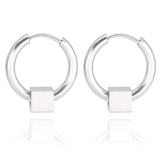 LGT JWLS Lookinggoodtoday Stalen oorringen Flexible Square- Zilverkleurig