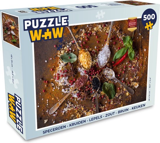 MuchoWow Puzzel Specerijen - Kruiden - Lepels - Zout - Bruin - Keuken - Legpuzzel - Puzzel 500 stukjes - Sinterklaas cadeautjes - Sinterklaas voor grote kinderen