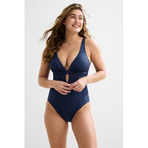 BEACHWAVE corrigerend badpak met textuur donkerblauw