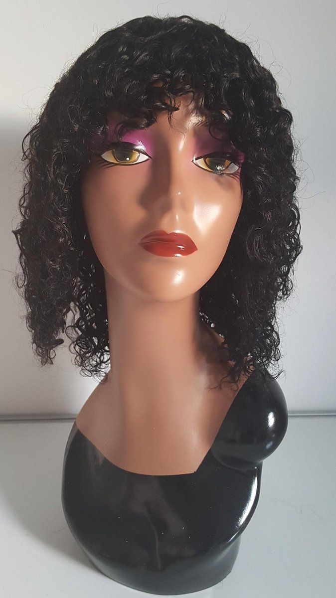 Frazimashop Braziliaanse remy pruik 14 inch diepe golf pruik met pony menselijke haren - real human hair l none ace wig
